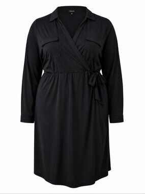 Torrid Black Plus Size Collared Wrap Midi Dress Size 2